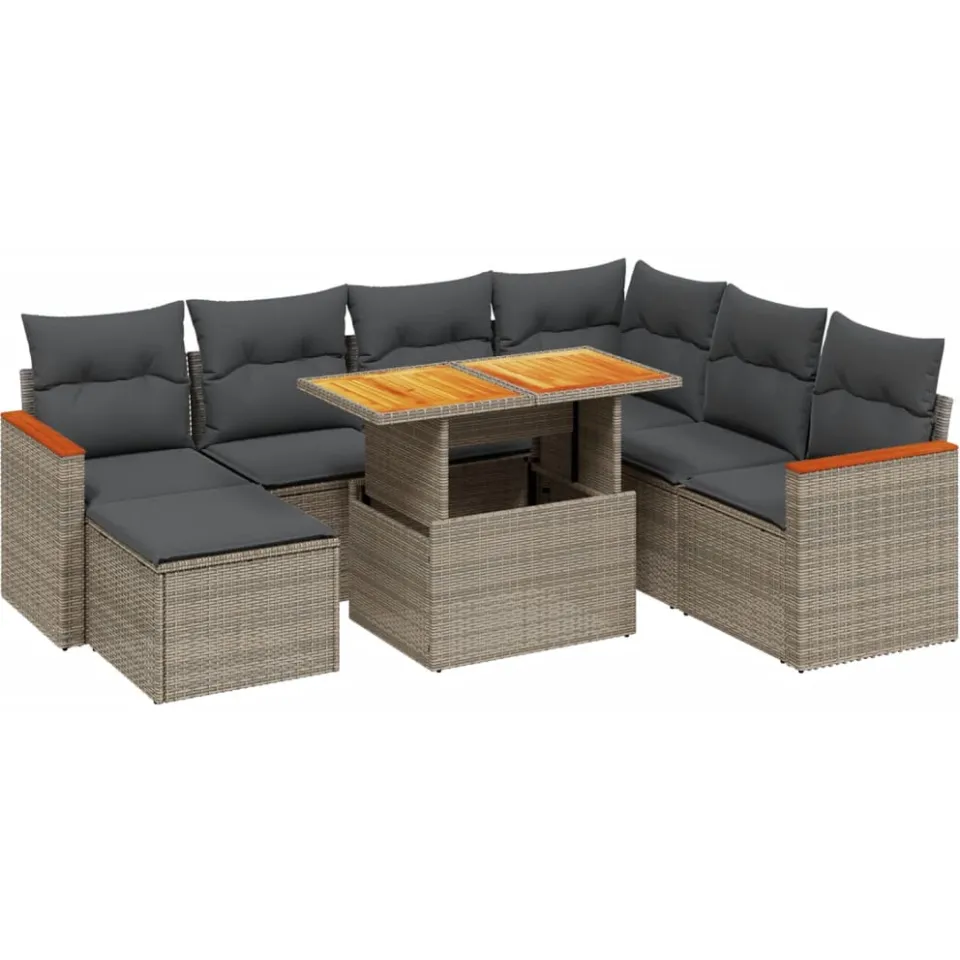 vidaXL 8-delige Loungeset met kussens poly rattan grijs, foto 3
