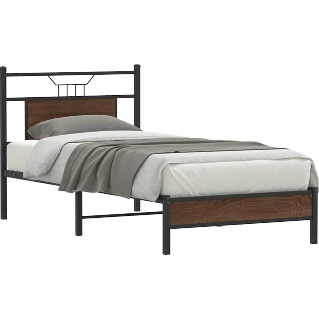 vidaXL Bedframe zonder matras bewerkt hout bruin eikenkleur 75x190 cm