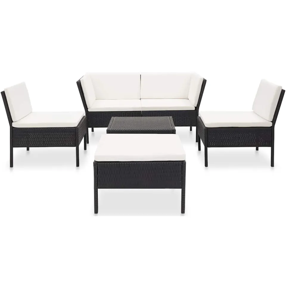 vidaXL 6-delige Loungeset met kussens poly rattan zwart