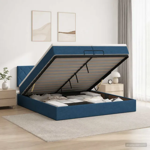 vidaXL Ottoman bed met matras met hoofdeinde Blauw 200 x 200 cm Stof