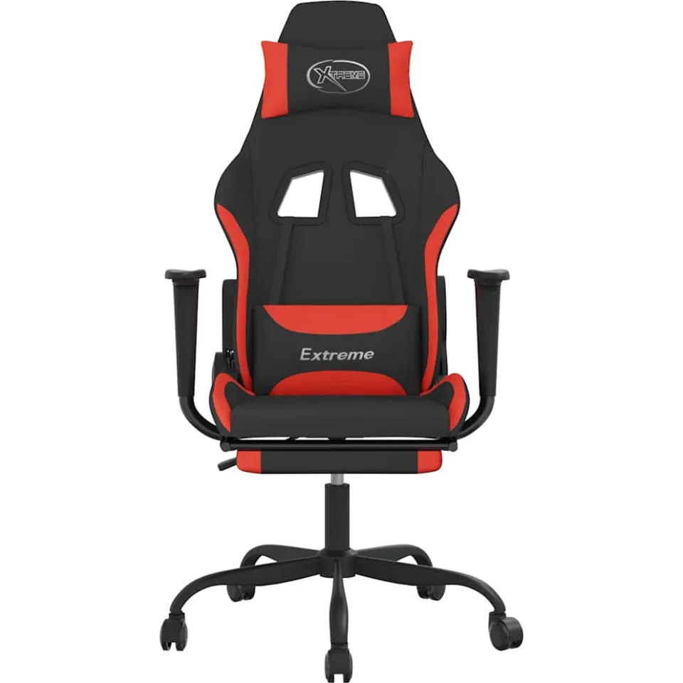 vidaXL Massage gamestoel met voetensteun stof zwart en rood