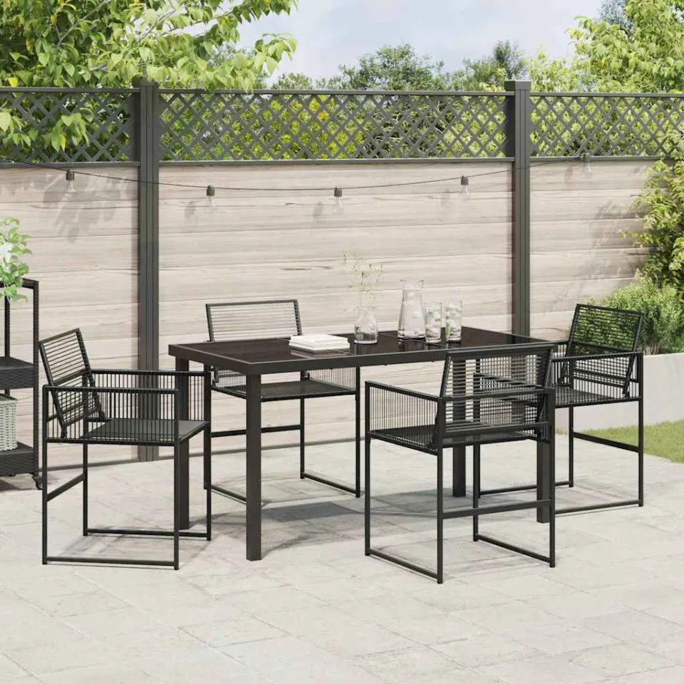 vidaXL Tuin eettafelset 5 st Zwart poly rattan, foto 4