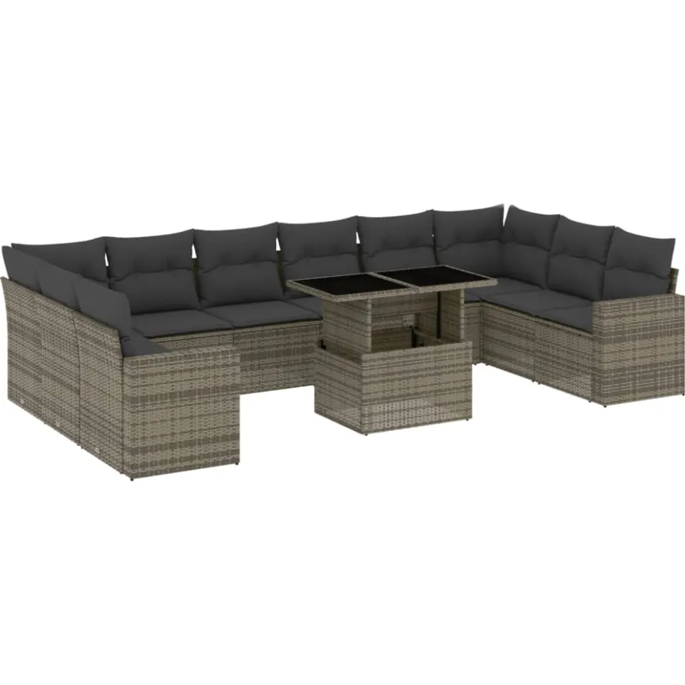 vidaXL 11-delige Loungeset met kussens poly rattan grijs