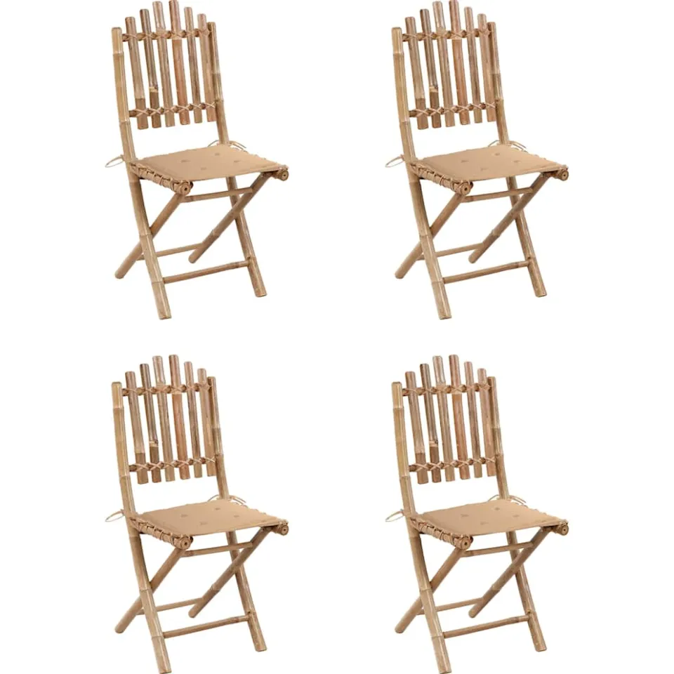vidaXL 5-delige Tuinset inklapbaar met kussens bamboe Beige