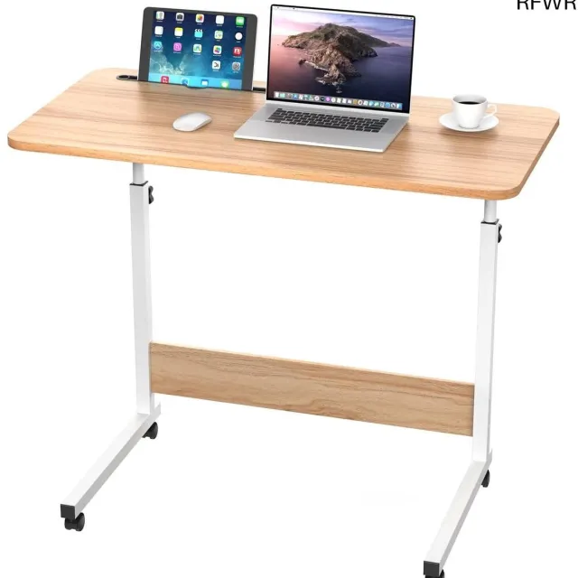 RFWR Verstelbaar computerbureau met wieltjes en tabletvak - 80 x 40 cm Kaki