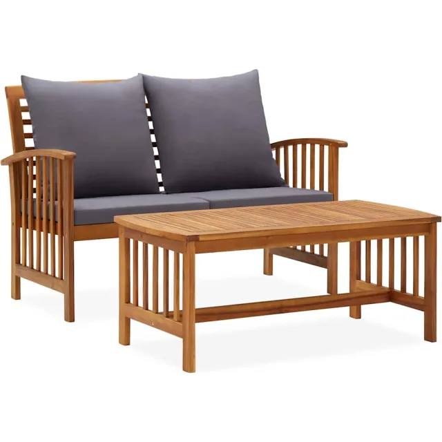 vidaXL 2-delige Loungeset met kussens massief acaciahout grijs