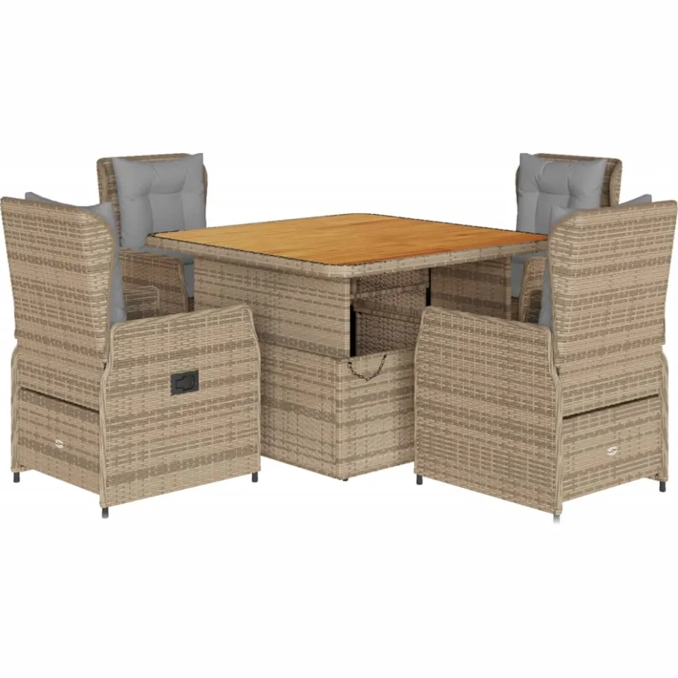 vidaXL 5-delige Tuinset met kussens poly rattan beige, foto 3