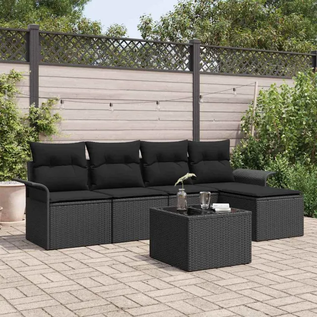 vidaXL Buitensofa 6 st Zwart poly rattan