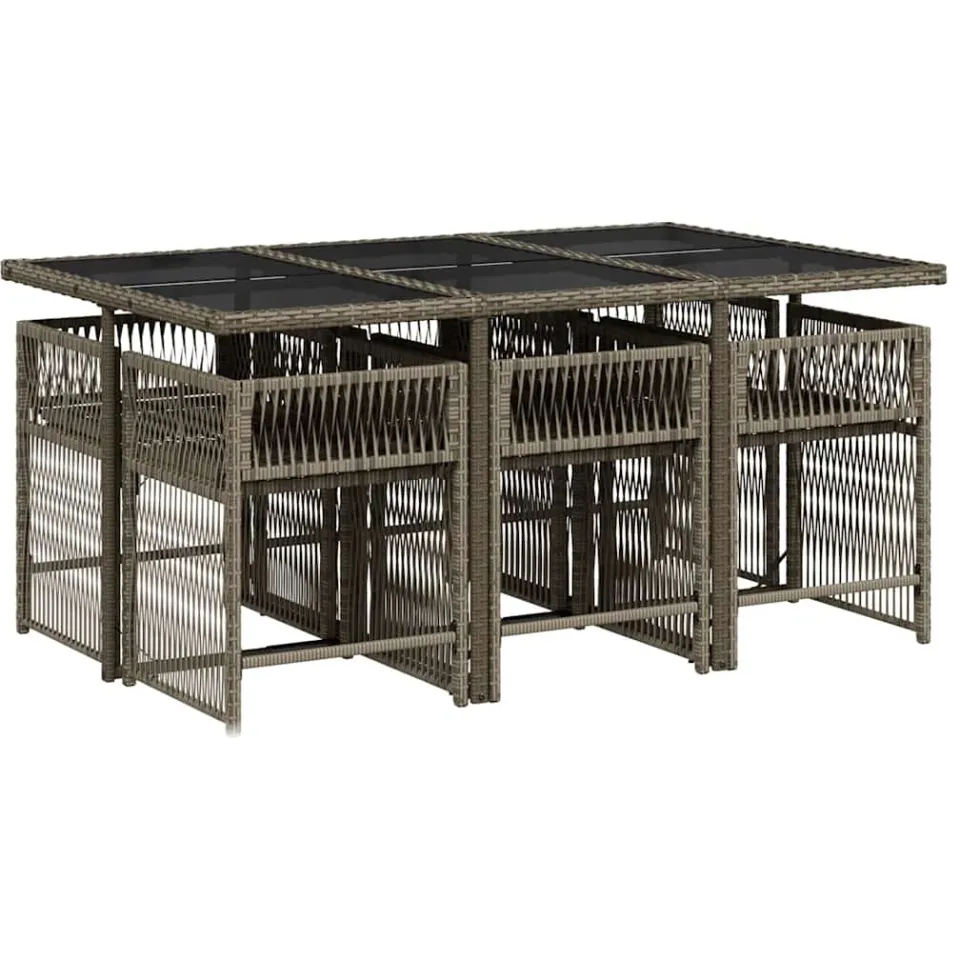 vidaXL 7-delige Tuinset met kussens poly rattan grijs, foto 4