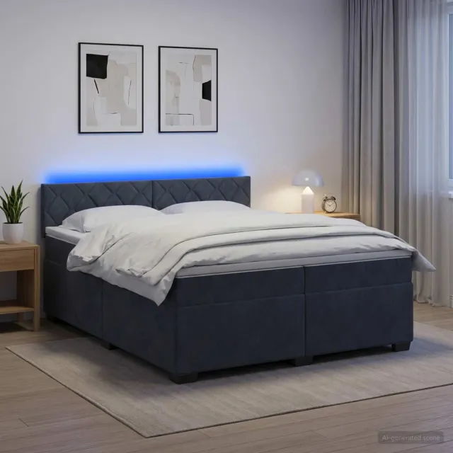 vidaXL Boxspring Bed met Matras en LED Donkergrijs 200 x 200 cm grijs