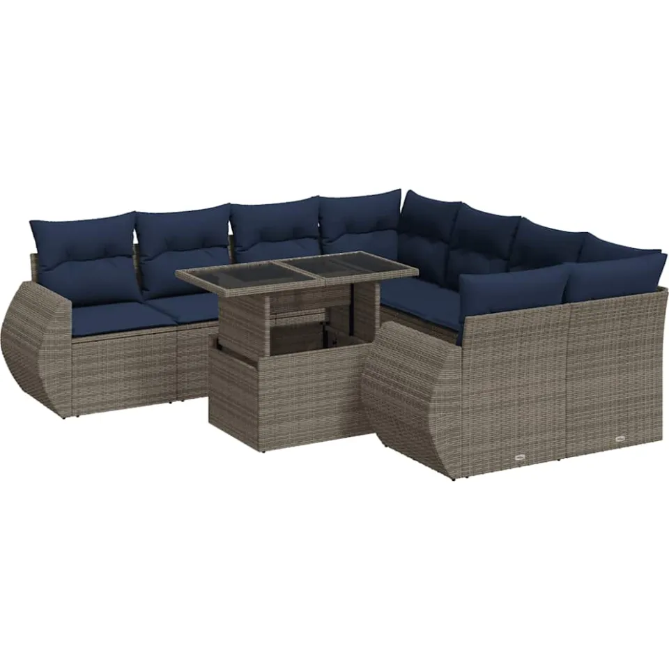 vidaXL 9-delige Loungeset met kussens poly rattan acacia grijs, foto 3