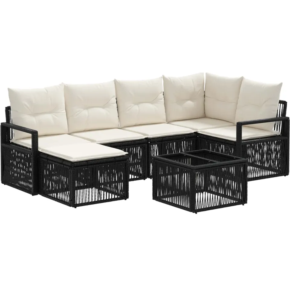 vidaXL Tuinbankenset 7 st Zwart poly rattan, foto 3