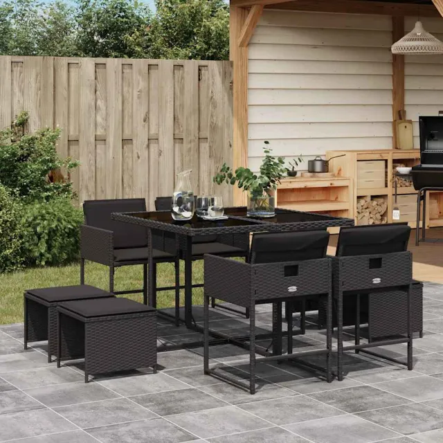 vidaXL 9-delige Tuinset poly rattan zwart, foto 2