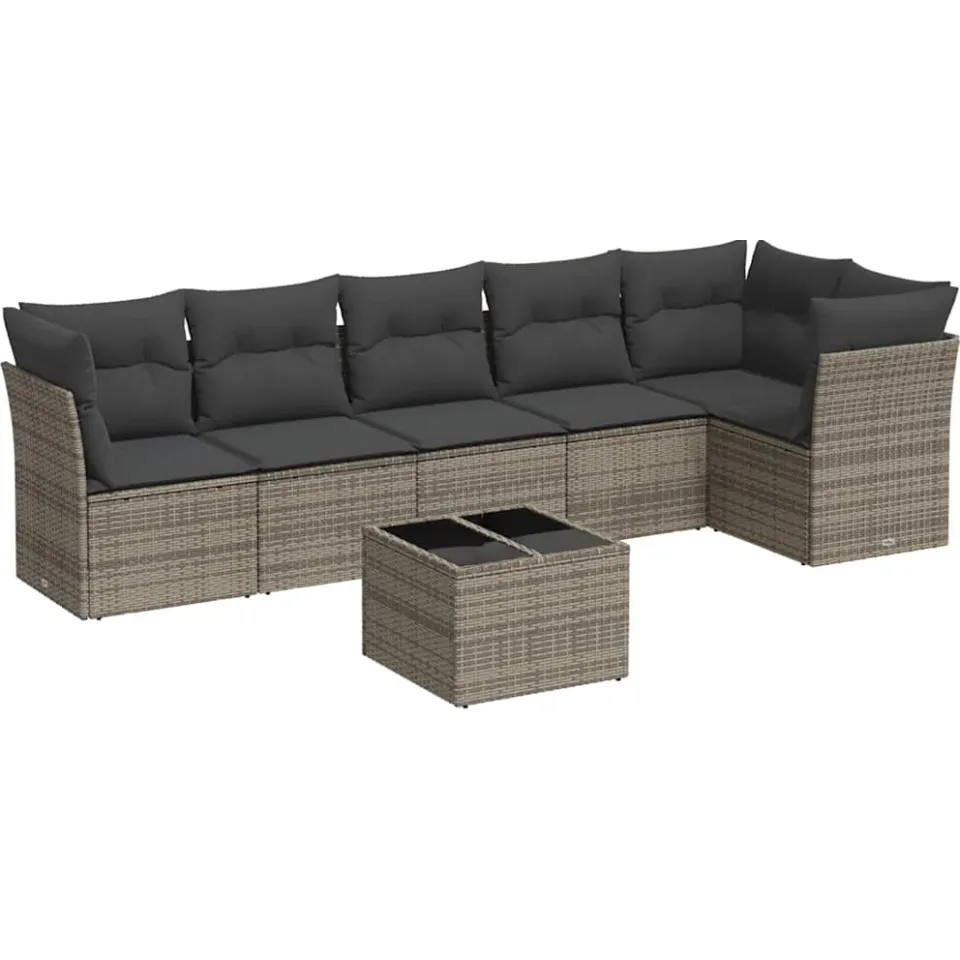 vidaXL 7-delige Loungeset met kussens poly rattan grijs