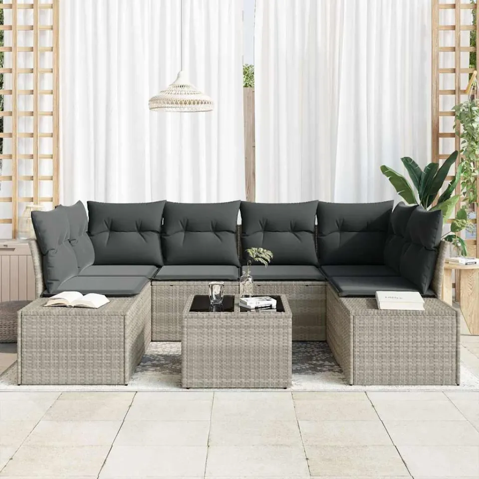 vidaXL Tuin Sofa Set 8 st Licht Grijs en Donker Grijs poly rattan, foto 2