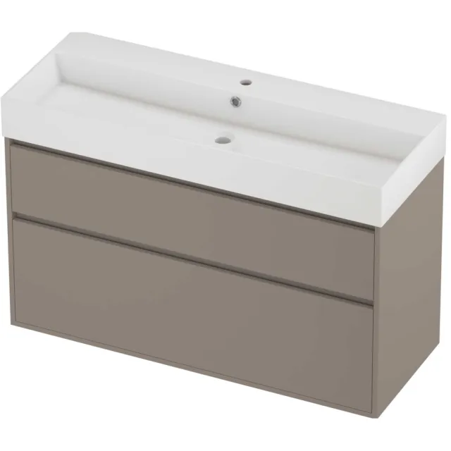 Proline Zara Badmeubelset Porselein Loft 1 Kraangat Greeploos 120x46x78 cm Glans Wit Clay Beige