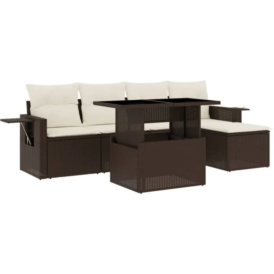 vidaXL 6-delige Loungeset met kussens poly rattan bruin