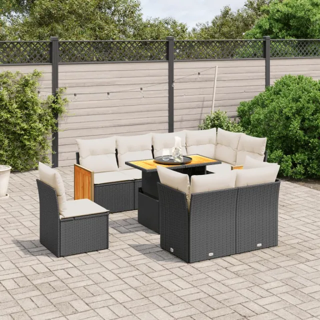 vidaXL 9-delige Loungeset met kussens poly rattan zwart, foto 2