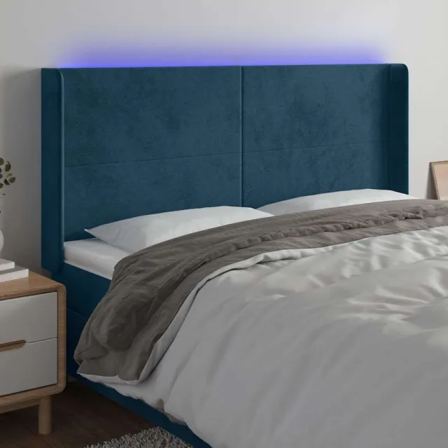 vidaXL Hoofdbord LED 203x16x118/128 cm fluweel donkerblauw