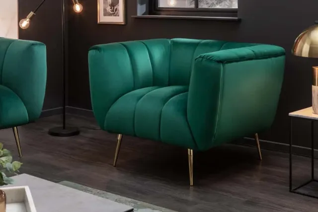 Invicta Interior Retro fauteuil NOBLESSE 105cm smaragdgroen fluweel met decoratieve quilting - 40478 Zie omschrijving