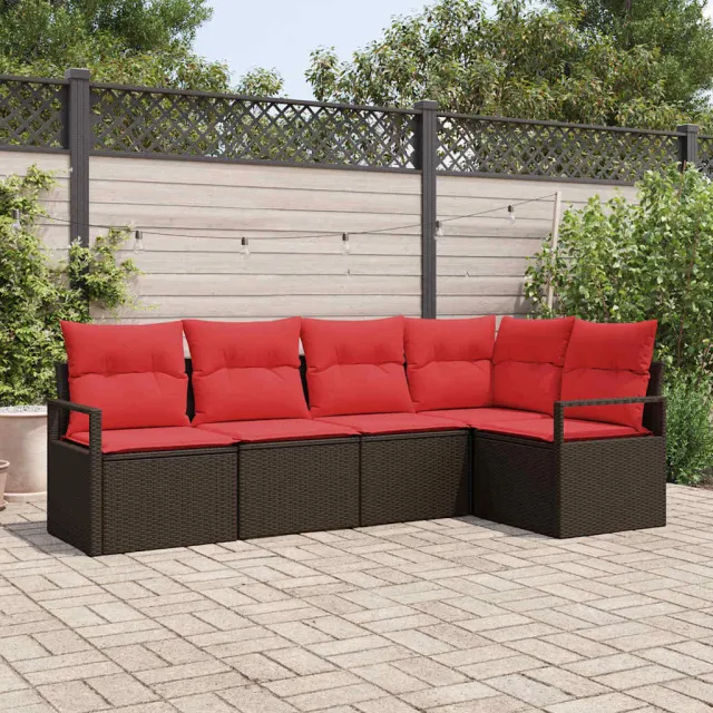 vidaXL Tuinbankenset 5 st Bruin en Rood poly rattan