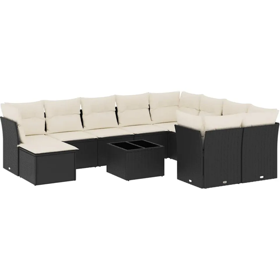 vidaXL 11-delige Loungeset met kussens poly rattan zwart