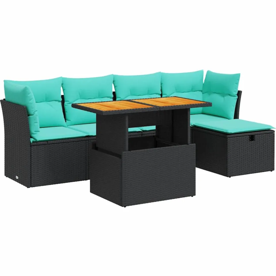 vidaXL 6-delige Loungeset met kussens poly rattan acacia zwart