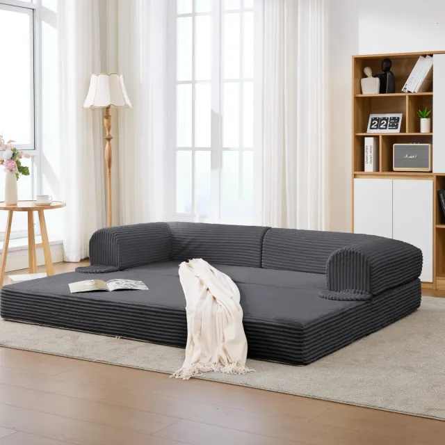 COVREO 2-zits slaapbank 202 x 84 x 62 cm grijs, stof met slaapfunctie