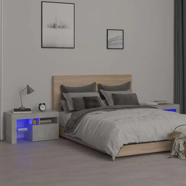 vidaXL Nachtkastjes 2 st LED-verlichting 70x36,5x40 cm betongrijs grijs, foto 2