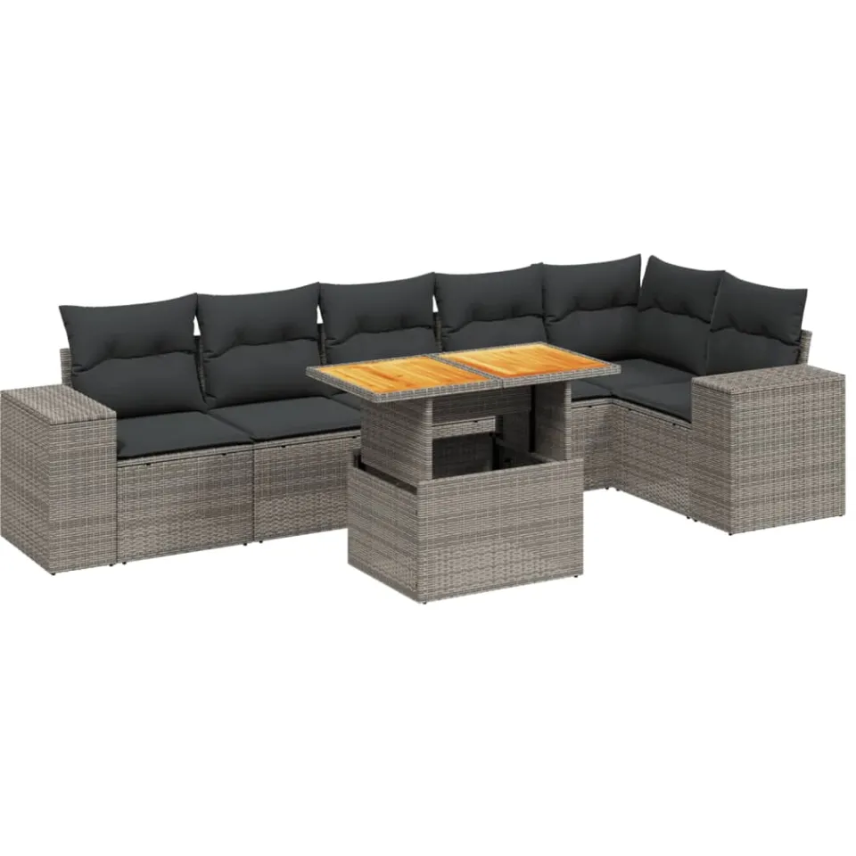 vidaXL 7-delige Loungeset met kussens poly rattan grijs