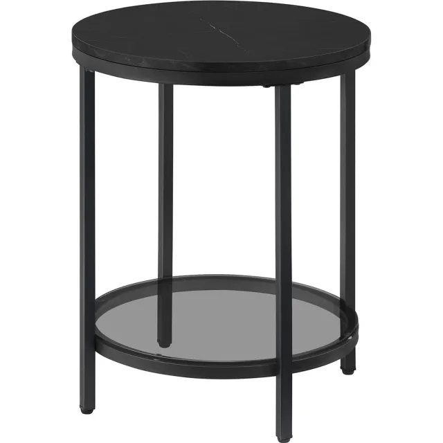 Klarven Bijzettafel Zwart - Bijzettafel Bank - Bijzettafel - 2 Niveaus - Spaanplaat, Gehard Glas en Staal - Draagvermogen 10kg per Niveau