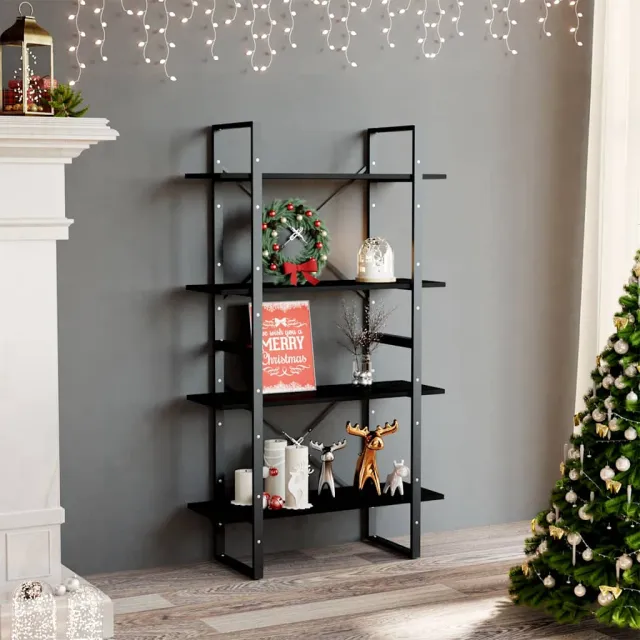 vidaXL Boekenkast met 4 schappen 80x30x140 cm massief grenenhout zwart, foto 2