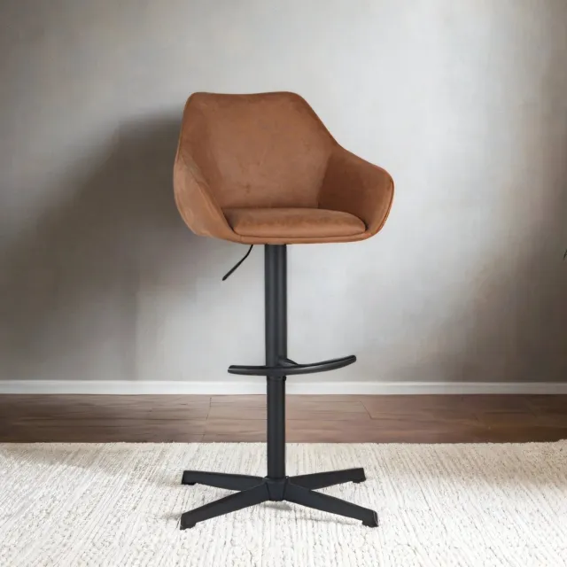 Dimehouse Set van 2 Barkrukken Cognac Eco-leer Venom - Verstelbare Draaibare Barstoel met Armleuning