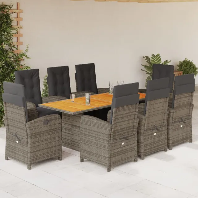 vidaXL 9-delige Tuinset met kussens poly rattan grijs, foto 2