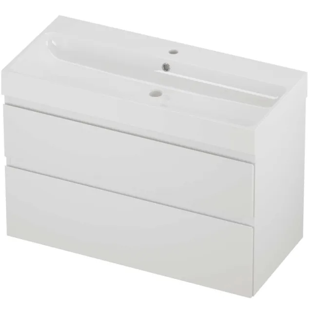 Proline Podium Badmeubelset Polystone Loft 1 Kraangat Asymmetrisch 100x46x70 cm Glans Wit Mat Wit