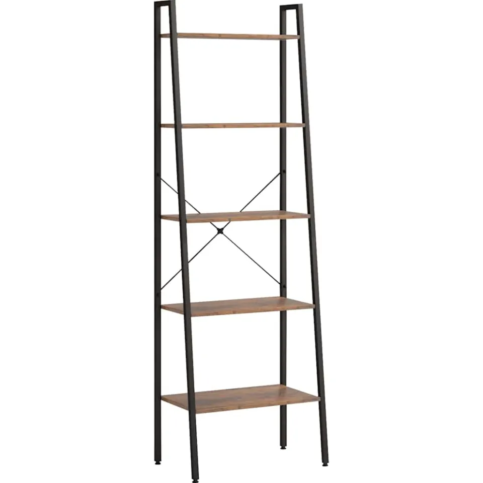 vidaXL Ladderrek met 5 schappen 56x35x174 cm donkerbruin en zwart, foto 3