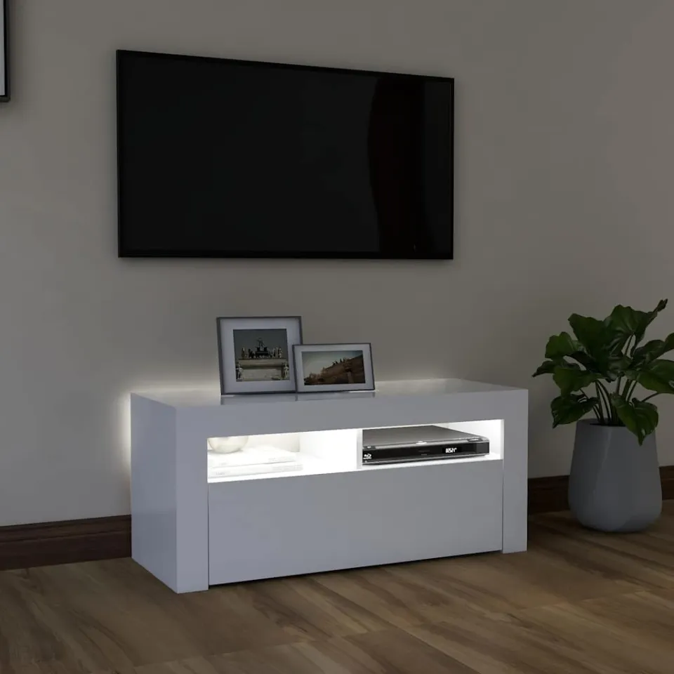 vidaXL Tv-meubel met LED-verlichting 90x35x40 cm wit, foto 3