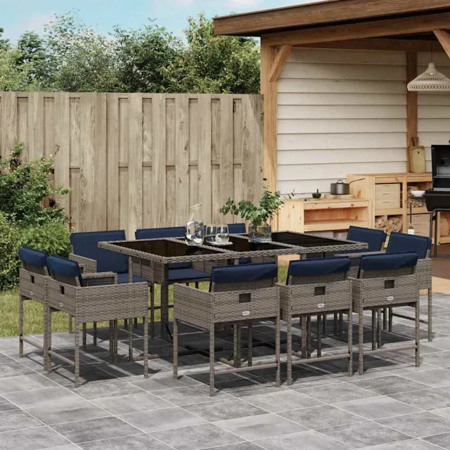 vidaXL 11-delige tuinset met kussens, grijs polyrotan