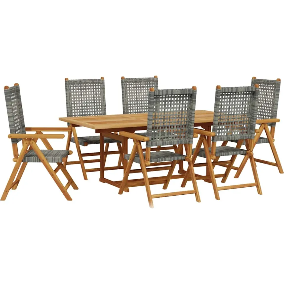 vidaXL 7-delige Tuinset poly rattan en massief hout grijs, foto 3