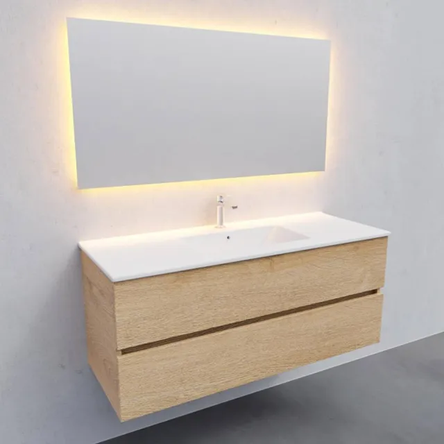 Boss & Wessing Badkamermeubel AQS Helsinki 120x46 cm Keramiek Midden Wood Washed Oak 2 Laden Boss & Wessing Houtlook