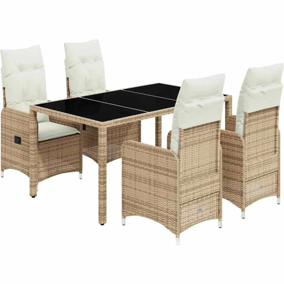 vidaXL 5-delige Bistroset met kussens poly rattan beige, foto 3