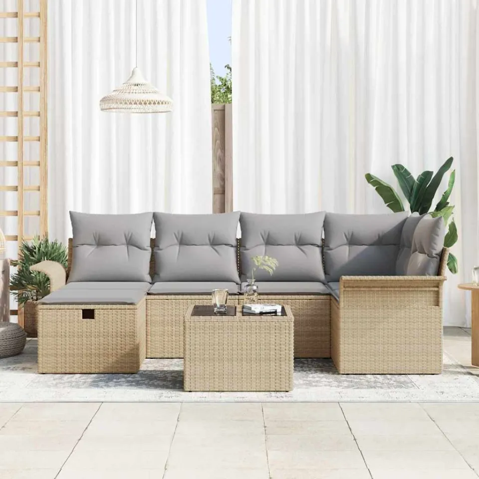 vidaXL Tuin Sofa Set 7 st Poly riet grijs, foto 2