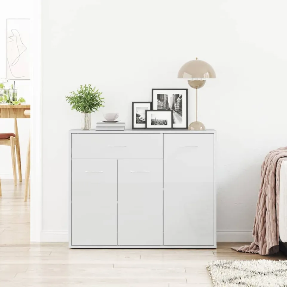 vidaXL Dressoir 88x30x70 cm bewerkt hout hoogglans wit, foto 3