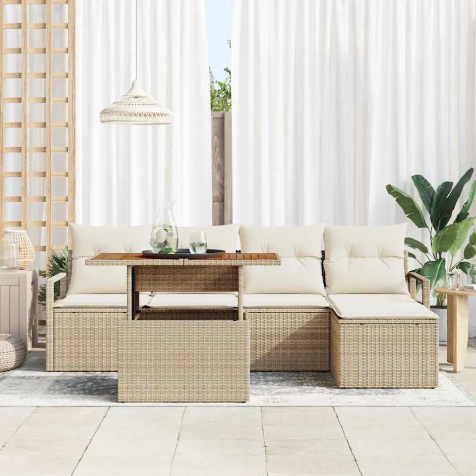 vidaXL Tuinbankenset 6 st Beige poly rattan, foto 3