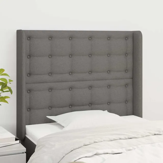 vidaXL Hoofdbord met randen 83x16x118/128 cm stof donkergrijs grijs