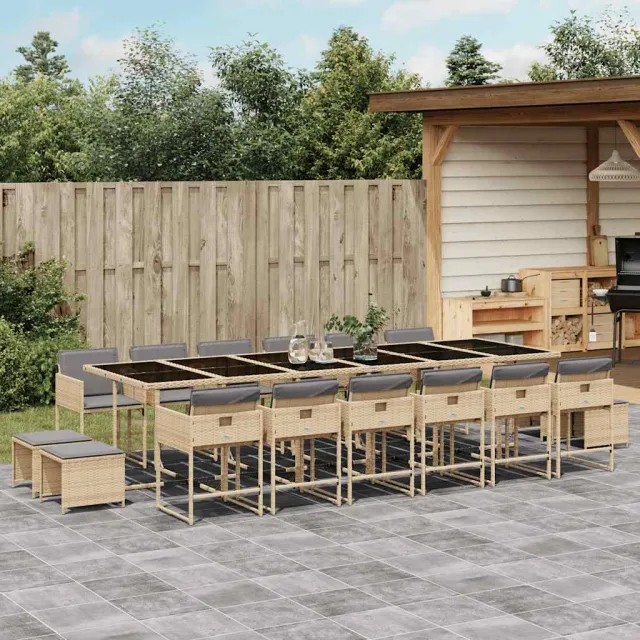 vidaXL 17-delige Tuinset met kussens poly rattan gemengd beige, foto 2