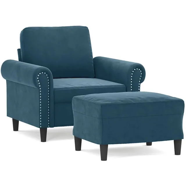 vidaXL Fauteuil - met - voetenbank - 60 - cm - fluweel - blauw