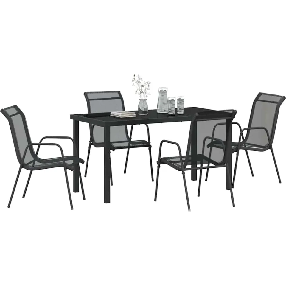 vidaXL Tuin eettafelset 5 st Zwart Gepoedercoat staal