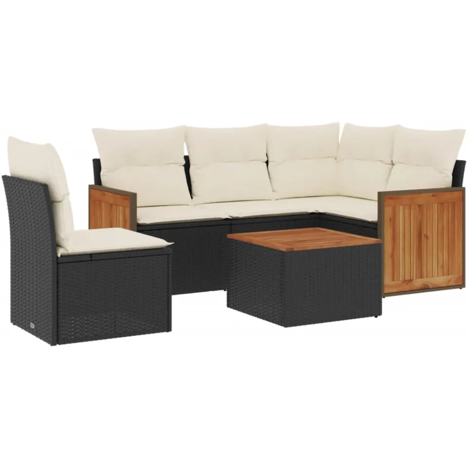 vidaXL 6-delige Loungeset met kussens poly rattan zwart