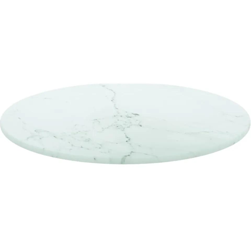 vidaXL Tafelblad Ø30x0,8 cm gehard glas met marmerontwerp wit, foto 2